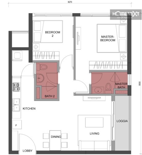 compass one 2 bedroom layout