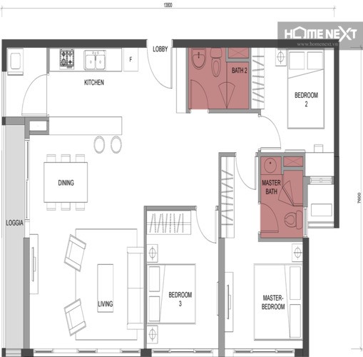 compass one 3 bedroom layout