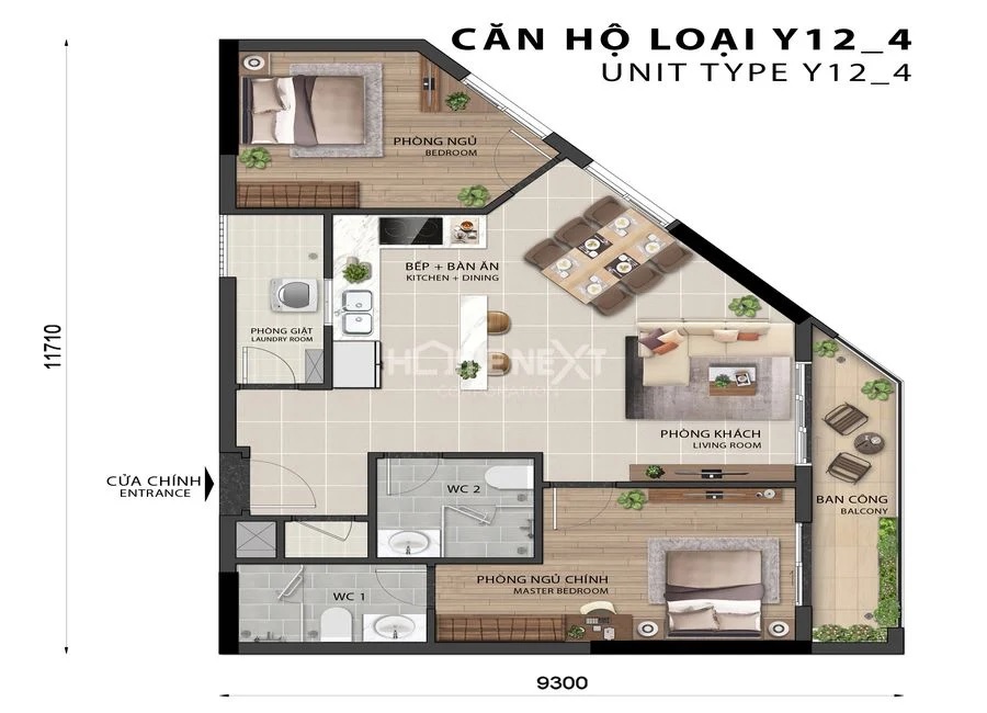 Lay out of 2 bedroom apartment