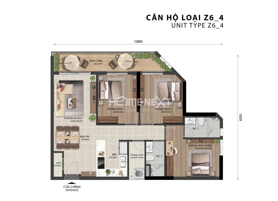 layout of 3 bedroom apartment