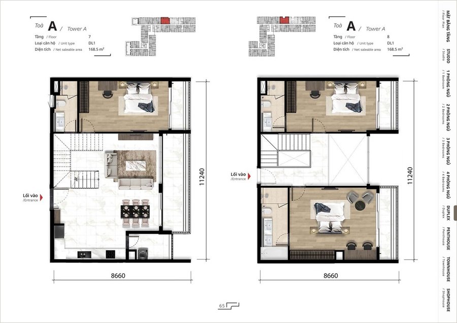 mặt bằng căn hộ duplex dự án The Ten