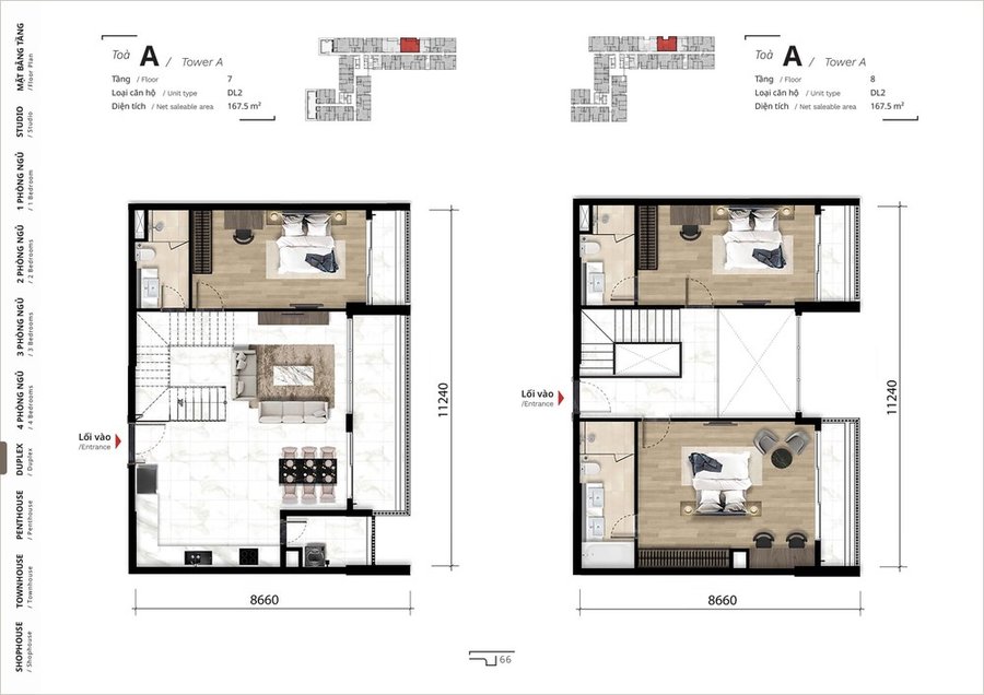 mặt bằng căn hộ duplex dự án The Ten