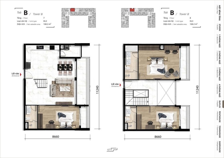 mặt bằng căn hộ duplex dự án The Ten