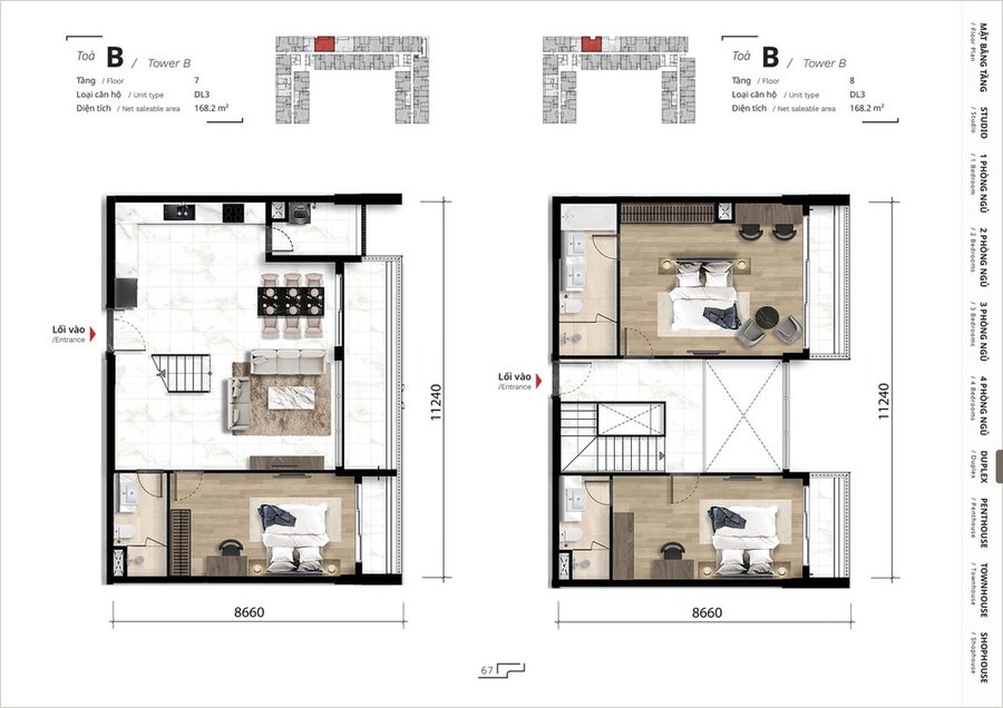 mặt bằng căn hộ duplex dự án The Ten