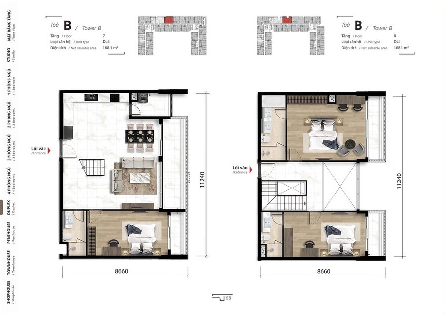 mặt bằng căn hộ duplex dự án The Ten