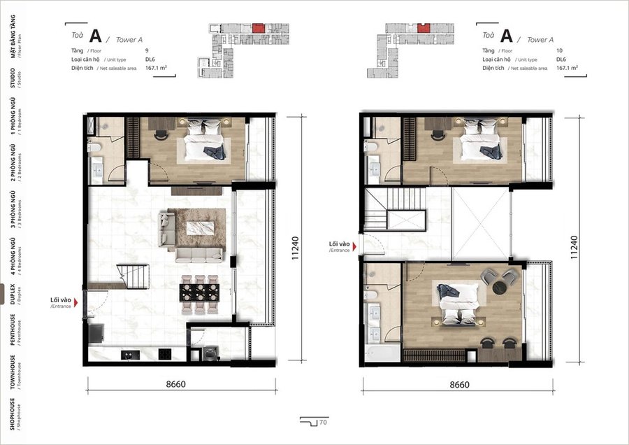 mặt bằng căn hộ duplex dự án The Ten