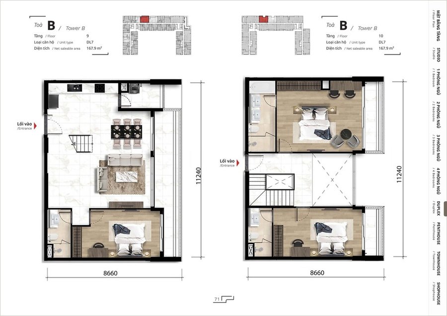 mặt bằng căn hộ duplex dự án The Ten