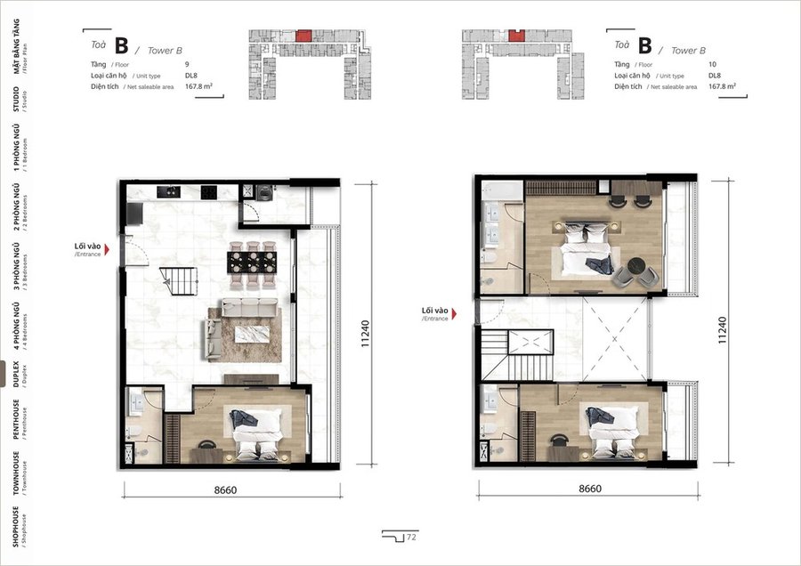 mặt bằng căn hộ duplex dự án The Ten